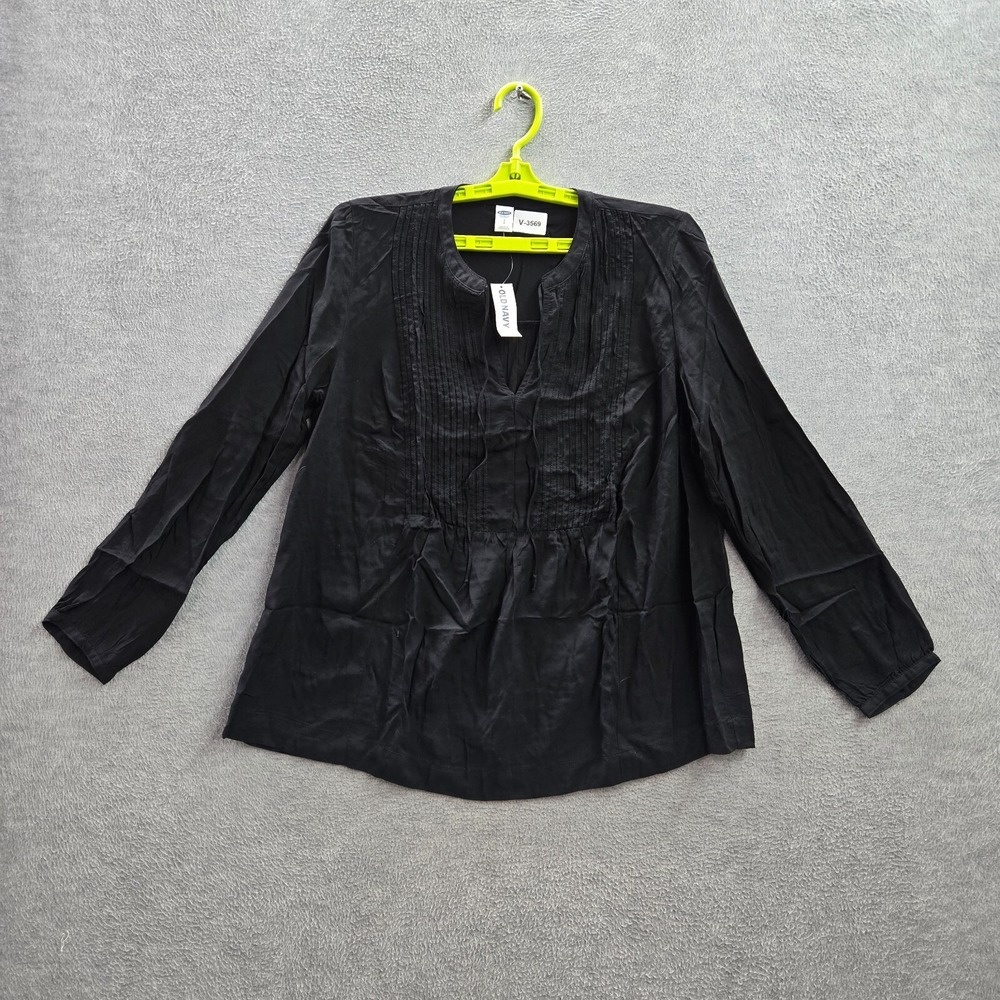 Old Navy Women Top Small Black Boho Blouse‎ Long Sleeve V Neck NWT